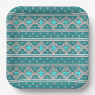 Southwest Turquoise Stones Geometric Print Paper Plates