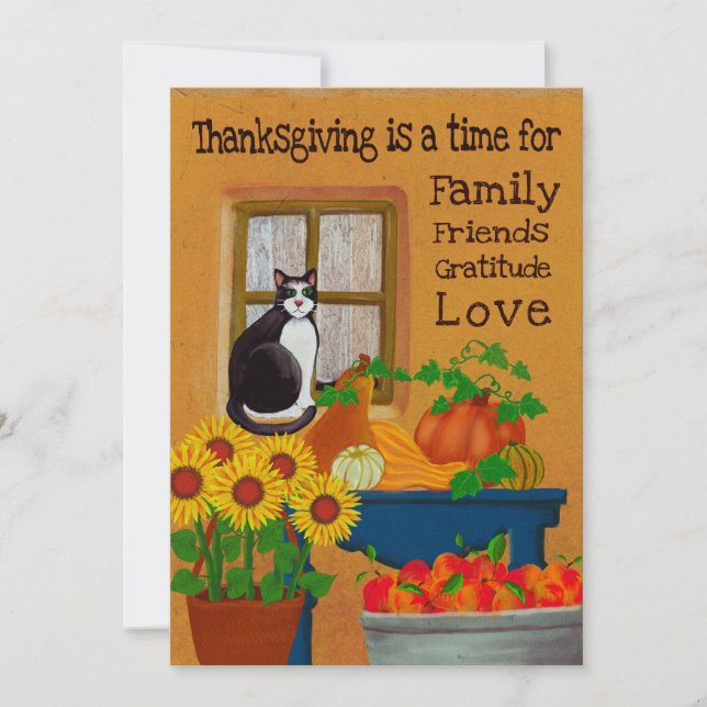 Southwest Tuxedo Cat Personalized Thanksgiving  Card (Front)