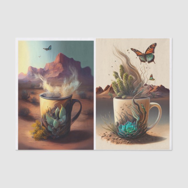 Southwest Vibes, Coffee and Cactus  Tissue Paper (Front)