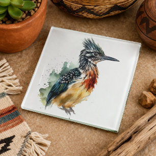 Southwest Watercolor Desert Bird Art Glass Coaster