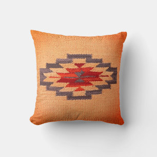 Southwest Weave Print, Amber, Blue and Red Throw Pillow