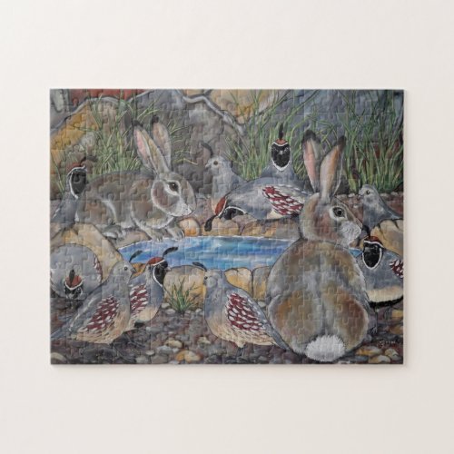 Southwest Wildlife Quail Rabbit Bird Feeder Nature Jigsaw Puzzle
