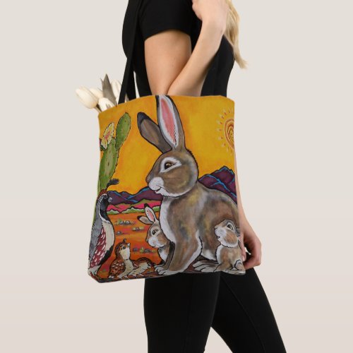 Southwest Wildlife Rabbit Quail Cactus Nature Art Tote Bag