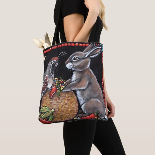 Southwest Wildlife Rabbit Quail Red Chili Pepper Tote Bag