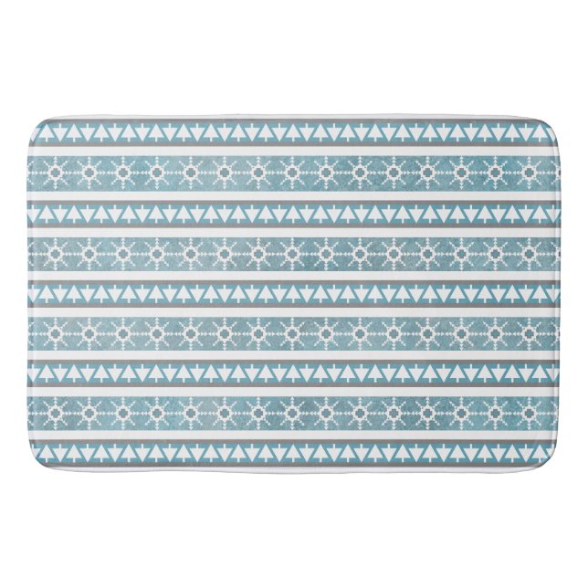 Southwest Winter Blue Geometric Snowflake Pines Lg Bath Mat (Front)