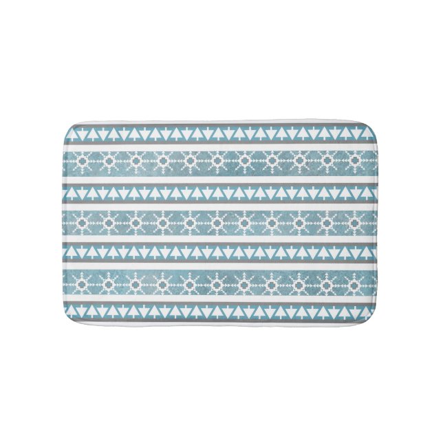 Southwest Winter Blue Geometric Snowflake Pines Sm Bath Mat (Front)