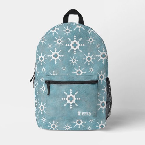 Southwest Winter Blue White Snowflake Personalized Printed Backpack