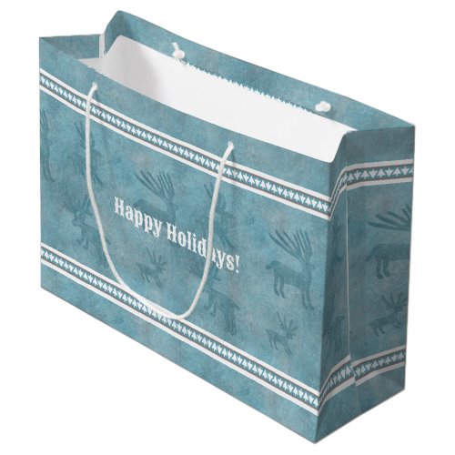 Southwest Winter Deer and Geometric Pines Blue Large Gift Bag