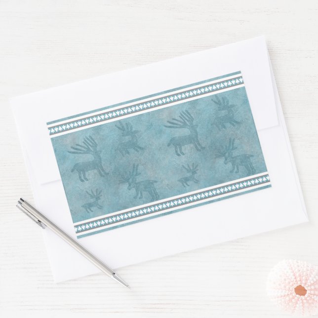 Southwest Winter Deer and Pines Blue and White Rectangular Sticker (Envelope)