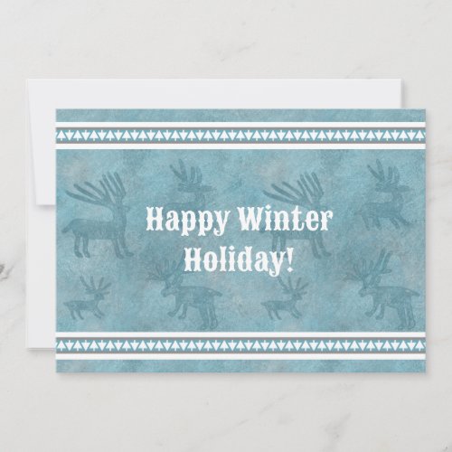 Southwest Winter Deer Blue Flat Holiday Greeting 