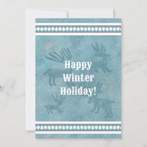 Southwest Winter Deer Blue Flat Holiday Greeting 