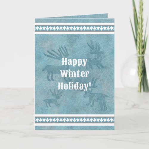 Southwest Winter Deer Blue Holiday Greeting Card
