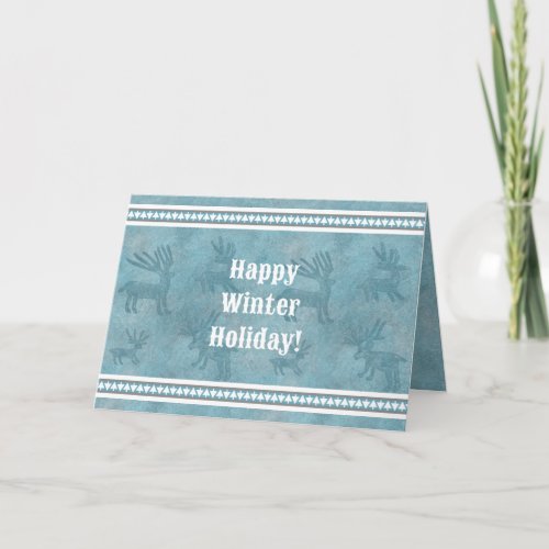 Southwest Winter Deer Blue Holiday Greeting  Card