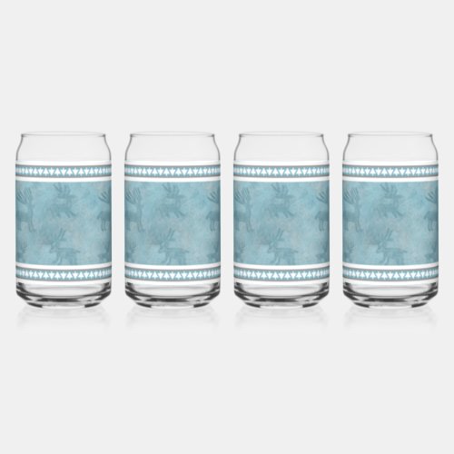 Southwest Winter Deer Petroglyphs Blue and White Can Glass