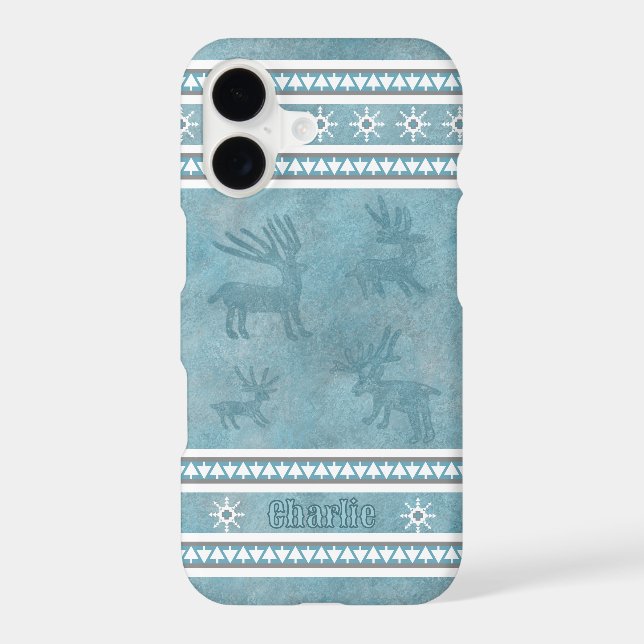 Southwest Winter Deer Snow Geometric Personalized iPhone Case (Back)