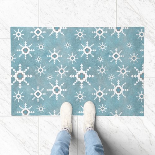Southwest Winter Geometric Snowflake Design Doormat