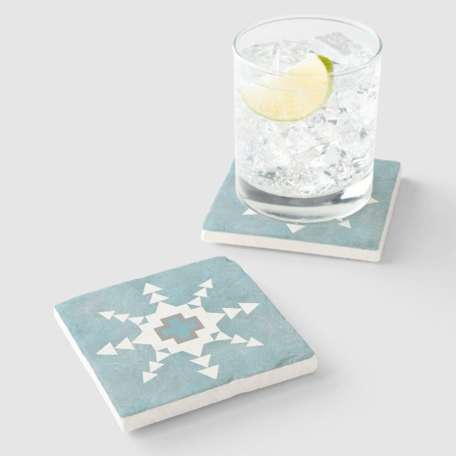Southwest Winter Geometric Snowflake Design Stone Coaster (Side)