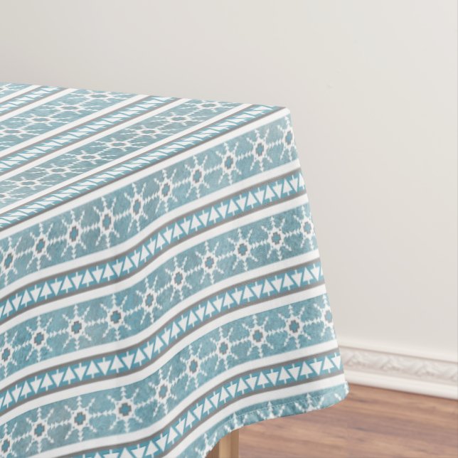 Southwest Winter Geometric Snowflake Pine Blue Lg Tablecloth (In Situ)