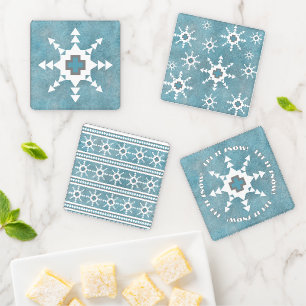 Southwest Winter Geometric Snowflakes Personalized Coaster Set