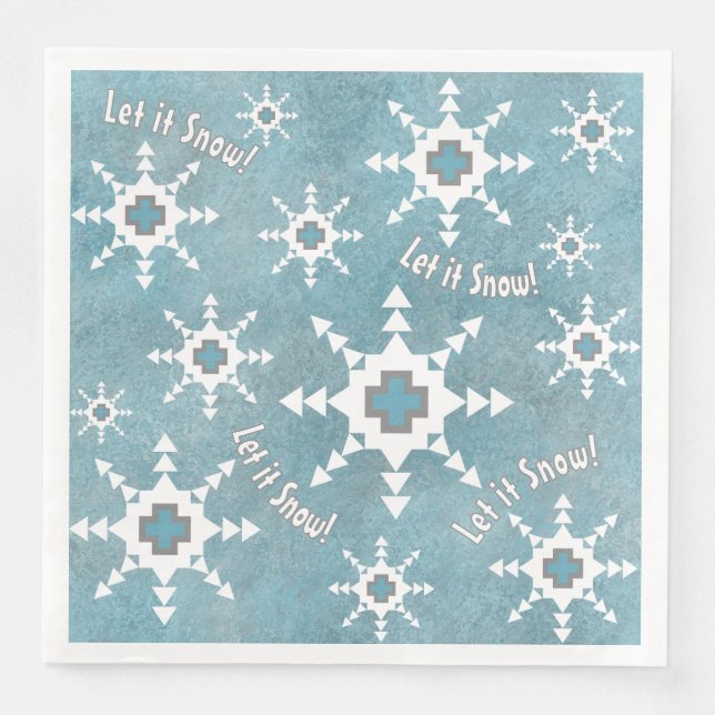 Southwest Winter Geometric Snowflakes Personalized Paper Dinner Napkins (Front)