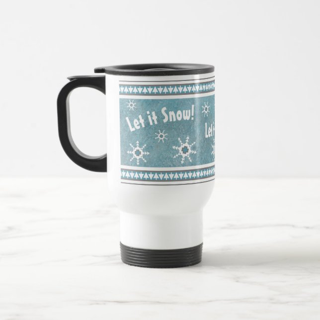 Southwest Winter Geometric Snowflakes Personalized Travel Mug (Left)
