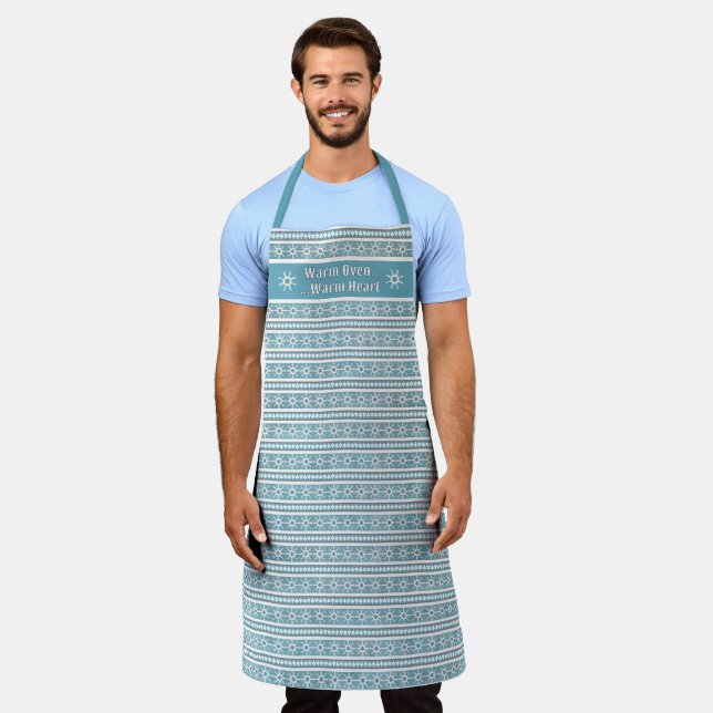 Southwest Winter Snowflake Pine Personalized Blue Apron (Worn)