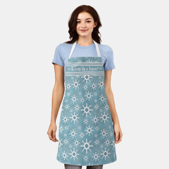 Southwest Winter Snowflake Pine Personalized Blue Apron (Worn)