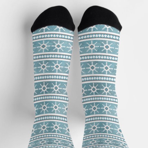 Southwest Winter Snowflake Pine Trees Striped Socks