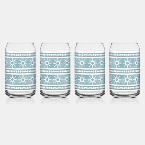 Southwest Winter Snowflakes Blue and White Can Glass