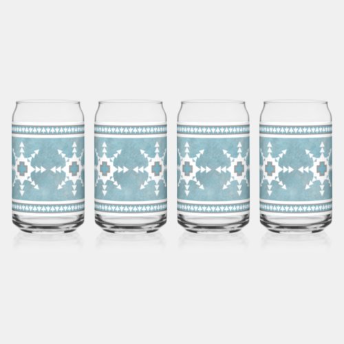 Southwest Winter Snowflakes Blue and White Can Glass