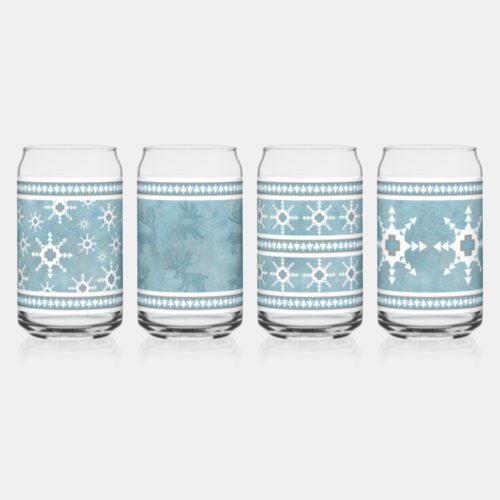 Southwest Winter Snowflakes  Deer Assorted Set Can Glass