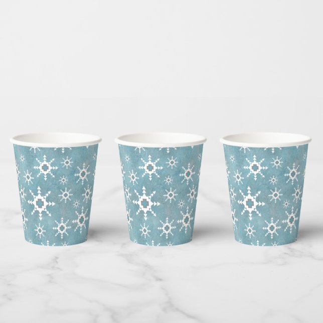 Southwest Winter Snowflakes Holiday Party Blue Paper Cups (Multi)