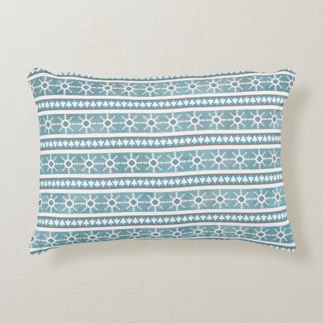 Southwest Winter Snowflakes & Pine Trees Blue Accent Pillow (Front)