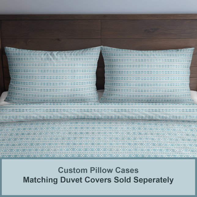 Southwest Winter Snowflakes & Pine Trees Blue King Pillow Case (Southwest Winter Snowflakes and Pine Trees Customizable Geometric Striped Design)