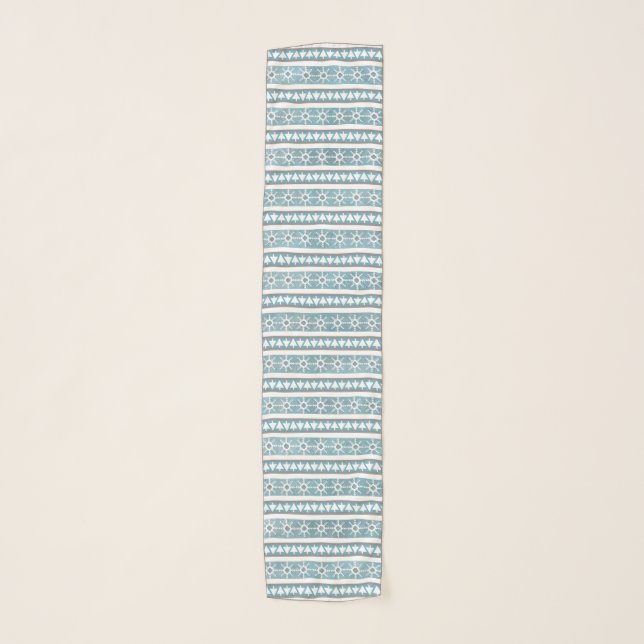 Southwest Winter Snowflakes & Pine Trees Blue Scarf (Front)