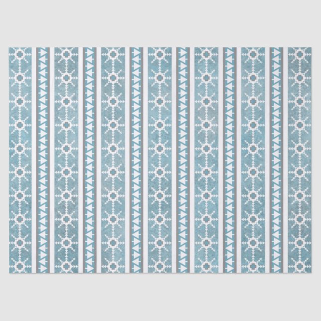 Southwest Winter Snowflakes & Pine Trees Blue Tissue Paper (Front)