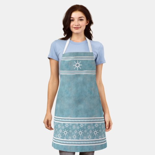 Southwest Winter Snowflakes  Pine Trees Geometric Apron