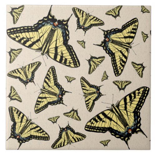 Southwest Yellow Swallowtail Butterflies All Over  Ceramic Tile