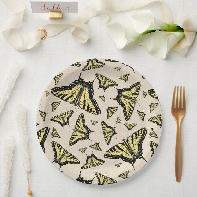 Southwest Yellow Swallowtail Butterflies All Over  Paper Plates (Wedding)