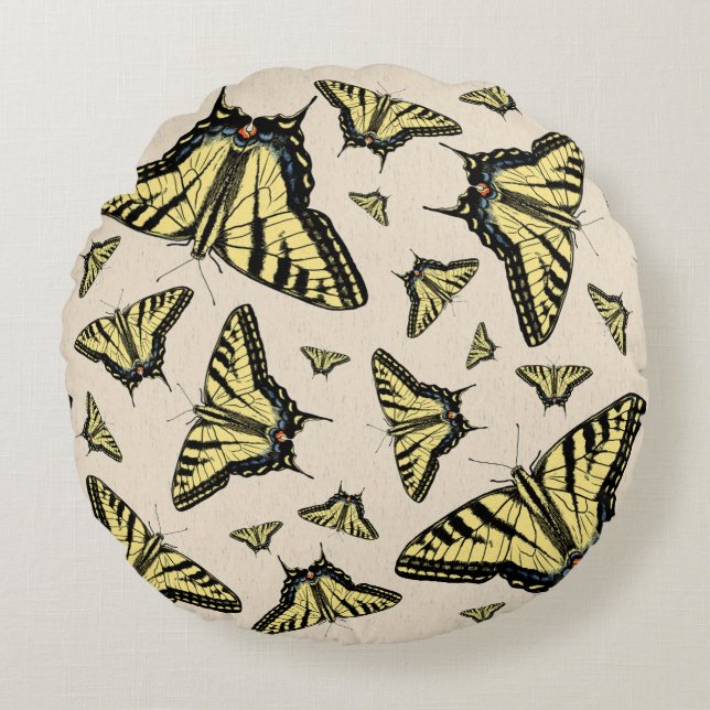 Southwest Yellow Swallowtail Butterflies All Over  Round Pillow (Front)