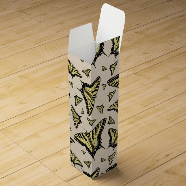 Southwest Yellow Swallowtail Butterflies All Over  Wine Box (Opened)