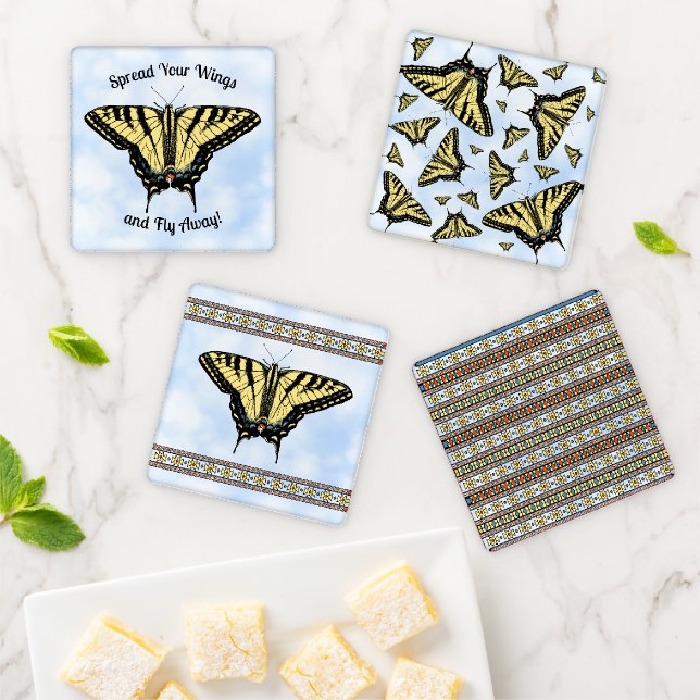 Southwest Yellow Swallowtail Butterflies Custom Coaster Set (In Situ)