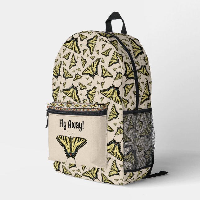 Southwest Yellow Swallowtail Butterflies on Beige Printed Backpack (Back Corner Right)