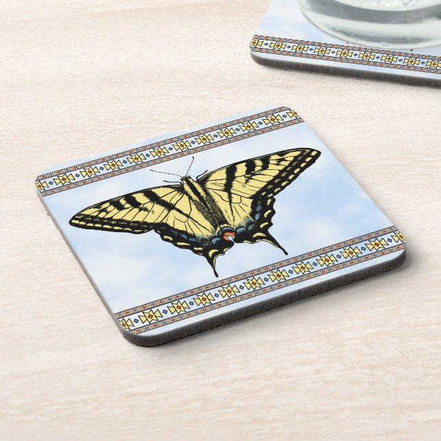 Southwest Yellow Swallowtail Butterfly Blue Sky Beverage Coaster (Left Side)