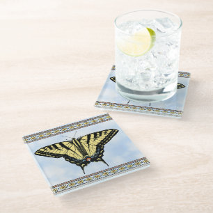 Southwest Yellow Swallowtail Butterfly Blue Sky Glass Coaster