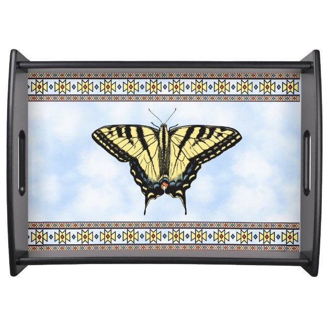 Southwest Yellow Swallowtail Butterfly Blue Sky Serving Tray (Front)