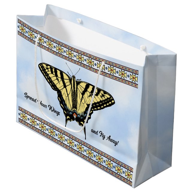 Southwest Yellow Swallowtail Butterfly Personalize Large Gift Bag (Front Angled)