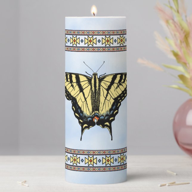 Southwest Yellow Swallowtail Geometric Butterfly  Pillar Candle (In Situ)