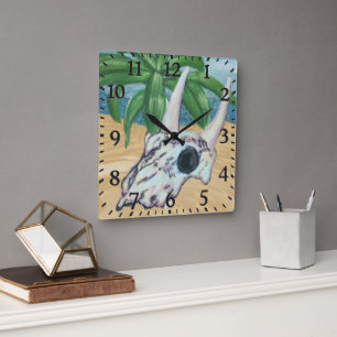 Southwestern Abstract Cow Skull Square Wall Clock