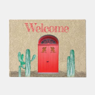 welcome, door mat, doormat, southwestern, cactus, gift, housewarming,
